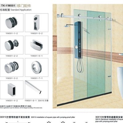 SS304 Vierkante 30*10mm Bar Douche Schuifdeur Tube Fitting met zilveren uiterlijk stijl