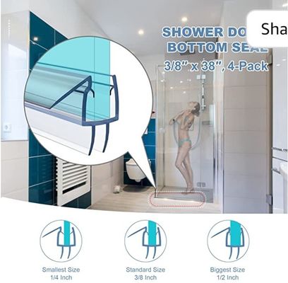 Doorzichtige PVC douche afdichting strip voor 3/8-inch frameless glas douche deur 2000mm lengte