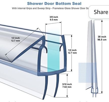 Doorzichtige PVC douche afdichting strip voor 3/8-inch frameless glas douche deur 2000mm lengte