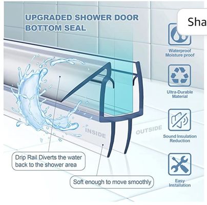 Doorzichtige PVC douche afdichting strip voor 3/8-inch frameless glas douche deur 2000mm lengte