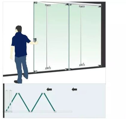 Zinklegeringsglas Hardware Schuifbare vouwbare raamloze glazen systemen Interieur tweevoudige deur