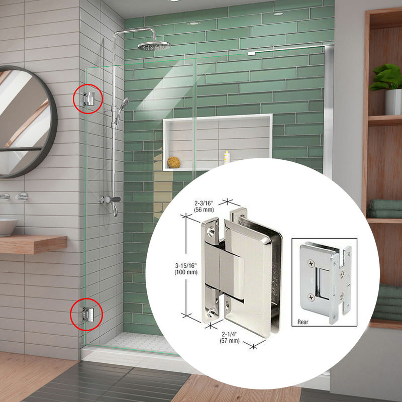 Lange levensduur 90 graden Frameless Brass Pivot Glass Screen Door Shower Hinges voor douche hutten